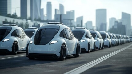 Line of Autonomous Vehicles in Modern City Setting