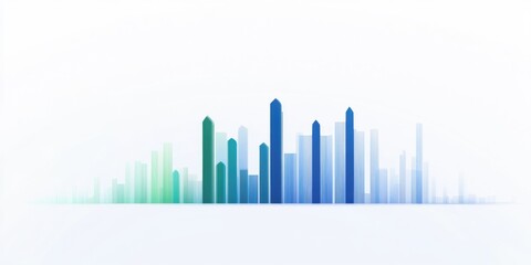 Fototapeta premium Bar chart growing upwards, with a white background and blue gradient.