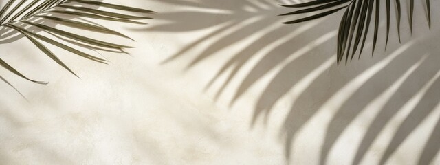 Obraz premium Elegant palm leaf shadows create a serene pattern on a soft beige background for a natural design touch