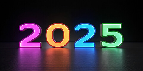 3d colorful text"2025 " on dark background