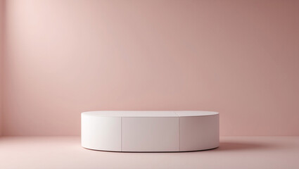Simple white display stand for showcasing products in a commercial advertisement with a light pink background Realistic 3D Podium for Mockup
