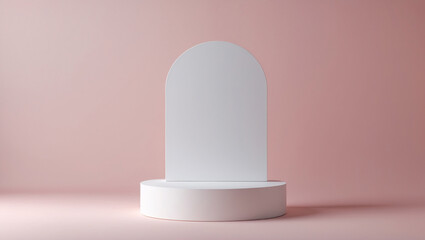 Simple yet effective white display stand used for product marketing on a soft pink background in advertisements Realistic 3D Podium for Mockup