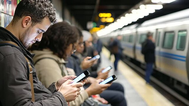 Crowded Subway Platform with Diverse Commuters During Rush Hour