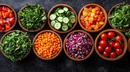 Fresh Vegetables and Fruits in Bowls