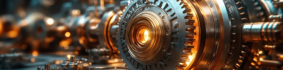 Intricate Gear System: A Close-Up View of Industrial Machinery