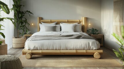 Serene Tropical Bedroom with Bamboo Bed and Natural Light