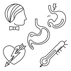 Fototapeta premium Stomach ache and pain related editable outline icons.