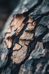 Detailed close-up view showcasing the textured surface of an old, weathered tree trunk revealing intricate patterns and natural grain details