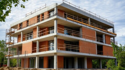 A towering structure adorned with numerous windows and elegant balconies, reaching towards the sky, inviting exploration and admiration from every angle.