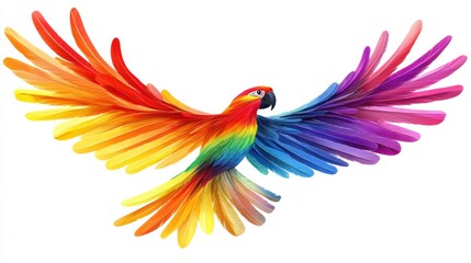 Colorful parrot in flight tropical jungle wildlife art vibrant environment close-up perspective