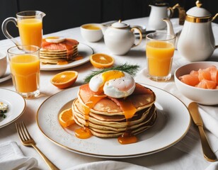 Elegant Breakfast with Smoked Salmon and Poached Egg Pancakes