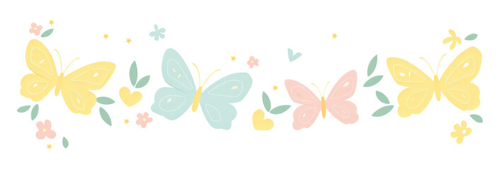 PNG Memphis ribbon butterfly garland illustration floral colors.