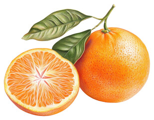 PNG Tangerine with leaf illustration produce orange.