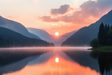 Fototapeta premium Beautiful sunrise in Norway - lofotens. Beautiful simple AI generated image