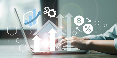 Fototapeta premium Real Estate Business Growth and Investment Concept in Land Trading Business. Finance, Growth, Digital Economy, Uptrend, Online, Wealth Building