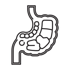Stomach ache and pain related editable outline icons.