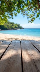 Fototapeta premium Tropical Beach Summer Vacation Wooden Deck Scene