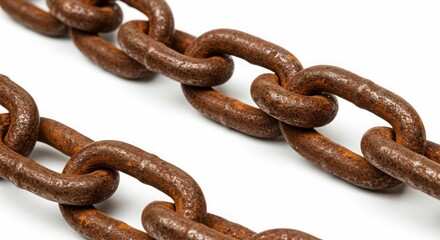 Obraz premium Close-up of rusty metal chain links on white background