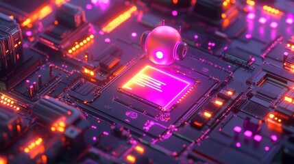 Obraz premium Glowing Robot on Futuristic Circuit Board