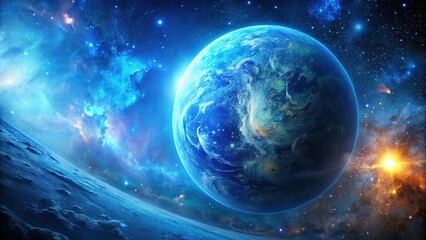Panoramic View of Sparkling Blue Exoplanet - Celestial Texture