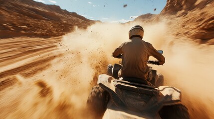 A rider enjoys an exhilarating ATV adventure in the desert.