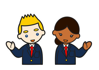 手をふる制服を着た外国人留学生男子と女子