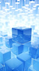 Obraz premium Digital technology blue and white cube poster background