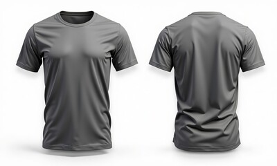 Gray short sleeve t-shirt front and back view on white background