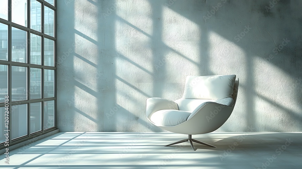 Poster bright and airy minimalist studio chair in serene sunlit environment a tranquil and inviting scene w