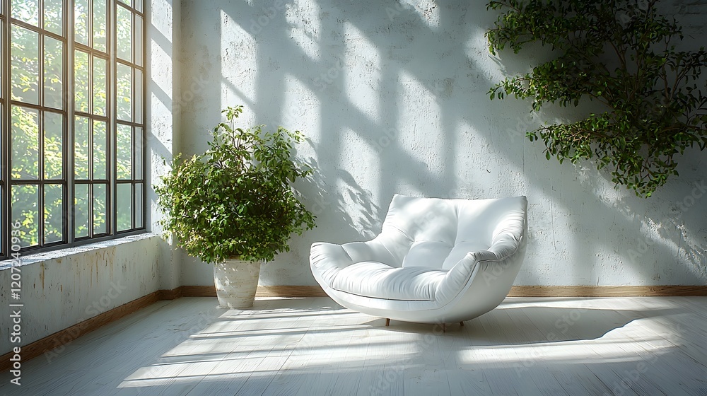 Leinwandbilder bright and clean studio space with a modern white sofa chair bathed in natural light and surrounded 