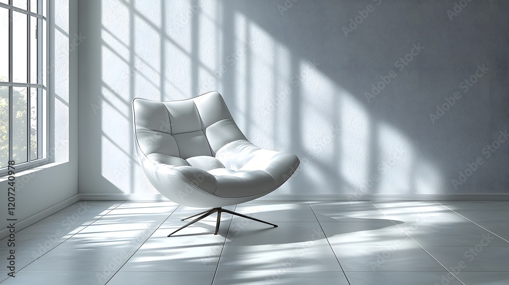 Leinwandbilder bright and minimalist studio space with a modern white sofa chair bathed in natural light and surrou