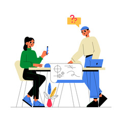 Technical Interview Between Two Professionals In Flat Vector Illustration Symbolizing Job Assessment, Teamwork, And Problem Solving, Isolated On White Background