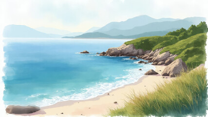 Obraz premium Hand drawn watercolor seascape representing the beauty of the coast 