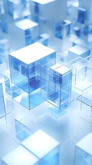 Digital technology blue and white cube poster background