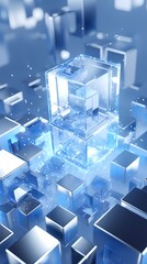 Digital technology blue and white cube poster background