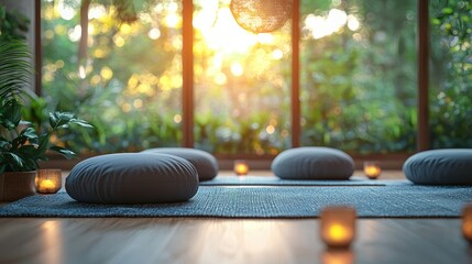 Serene Yoga Studio: Tranquil Sunset Meditation Space