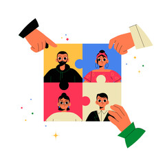 Choosing Candidate With Diverse Characters On Puzzle Piece In Flat Vector Illustration Symbolizing Recruitment, Teamwork, And Decision Making, Isolated On White Background.