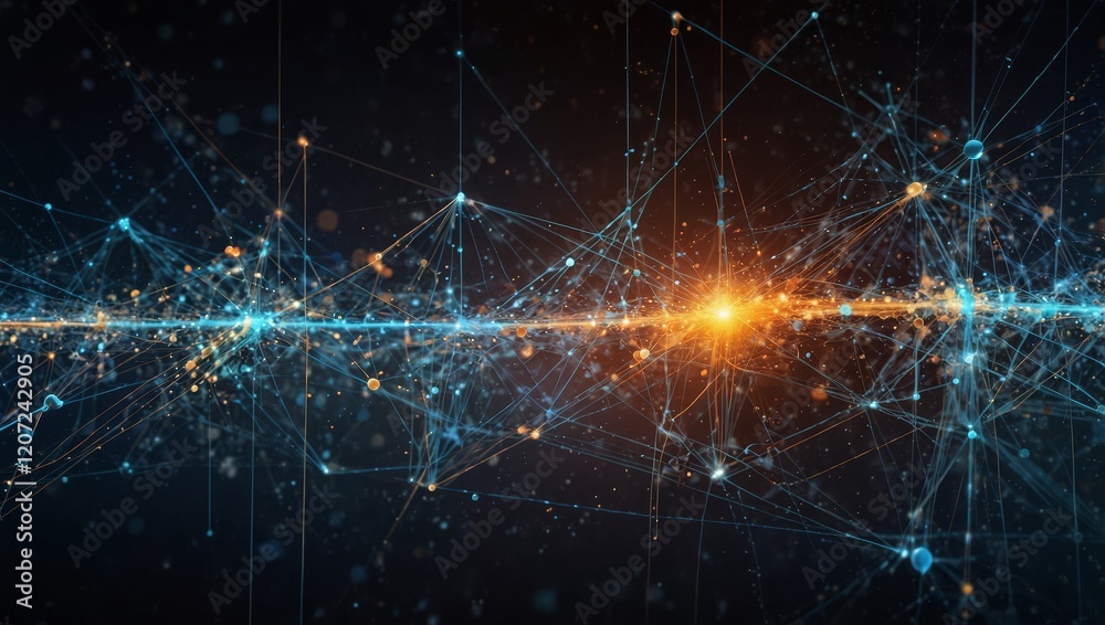 Wall mural a complex abstract backdrop of points and lines in motion, illustrating big data, network connectivi