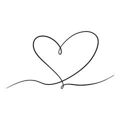 The heart is hand-drawn in one continuous line with a marker, modern black and white illustration, vector. Graphic drawing for the holiday, valentines. A romantic sign, a symbol of love