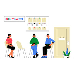 Candidates Waiting In Flat Vector Illustration Symbolizing Job Interviews, Recruitment Process, And Career Opportunities, Isolated On White Background