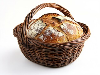 Rustic Brown Wicker Basket Filled with Golden Crusty Bread Loaf