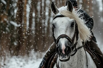 Obraz premium A powerful horse in mid-gallop, captured with dramatic brushwork on a pristine white background. Beautiful simple AI generated image