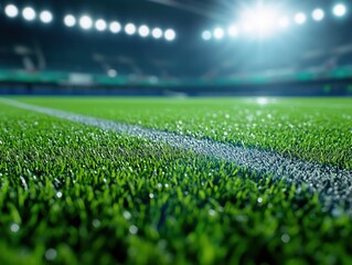 Naklejka premium Stadium Green Field Night Game Close Up View
