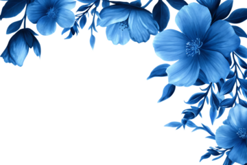 blue flowers frame and petals isolated on white background PNG.AI GENERATED