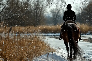 Golden buckskin akhal-teke horse runs free in snow field. Beautiful simple AI generated image