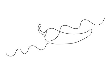 Continuous one line chili cook with black and white vector icon
