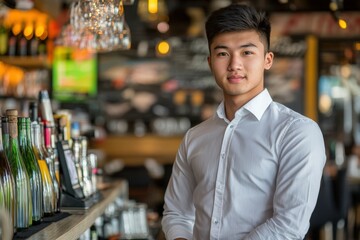 Fototapeta premium Mature businessman standing in a co-working space. Beautiful simple AI generated image