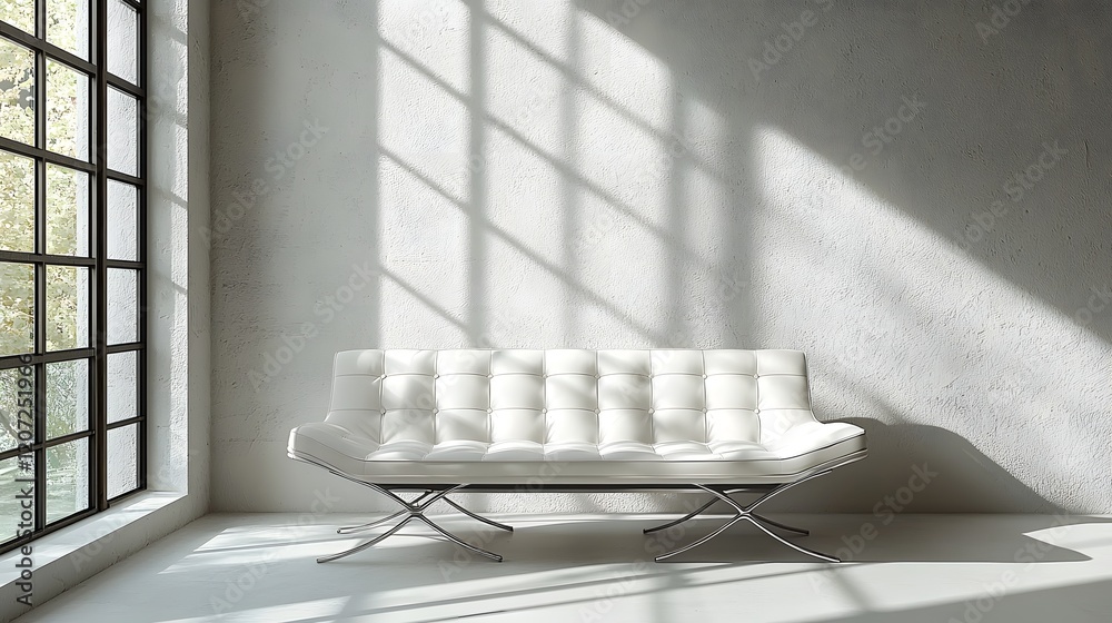 Leinwandbilder minimalist and modern studio design featuring a white sofa chair set against a wall with soft natura