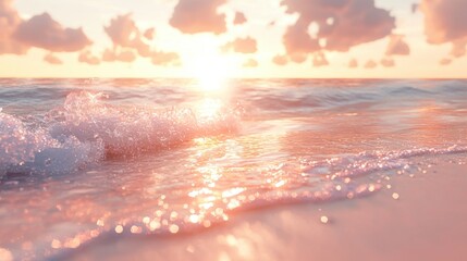 Serene Sunset Beach: Pink Hues and Gentle Waves
