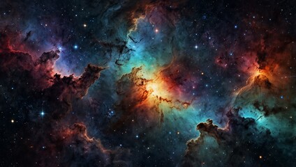 Fototapeta premium A 360-degree space background showcasing a mix of colorful nebulae, bright stars